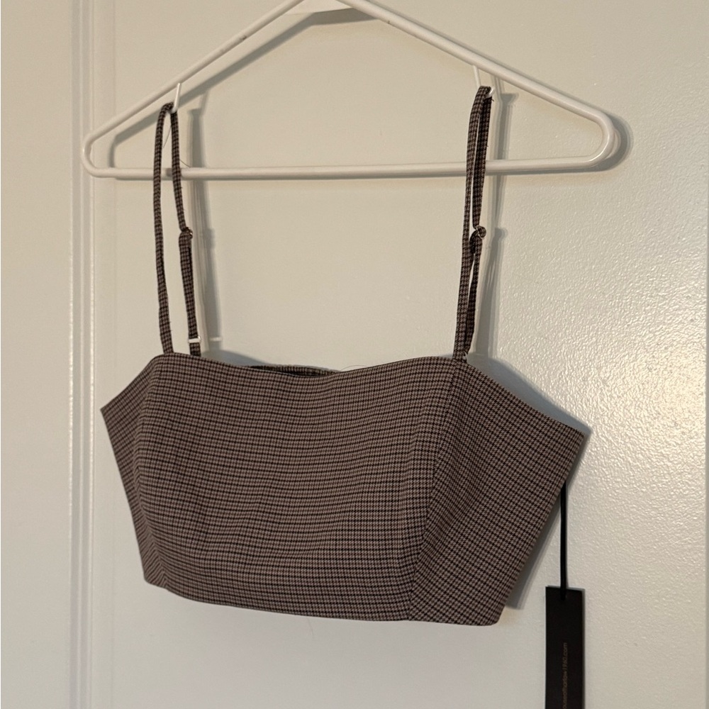 House of Harlow 1960 Micro Houndstooth Crop Top with Spaghetti Straps